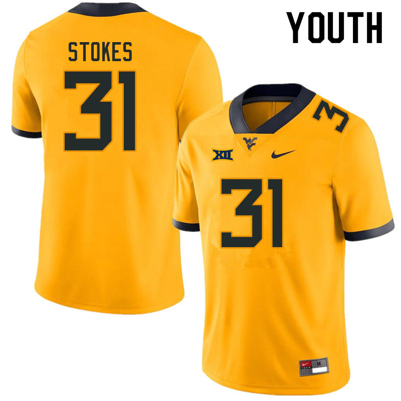 Youth #31 Christion Stokes West Virginia Mountaineers College Football Jerseys Sale-Gold - Click Image to Close
